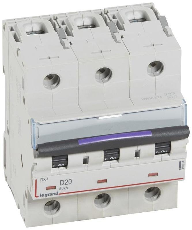 Legrand 410214 Выключатель автоматический трехполюсный DX3 20А D 50кА (4,5 мод)