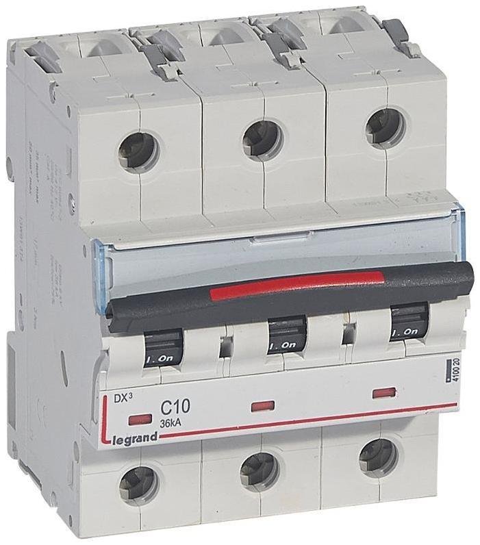 Legrand 410020 Выключатель автоматический трехполюсный DX3 10A C 36кА (4,5 мод)