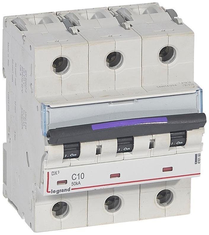 Legrand 410160 Выключатель автоматический трехполюсный DX3 10А C 50кА (4,5 мод)
