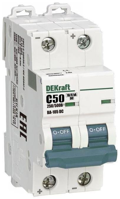 DEKraft 13396DEK Выключатель автоматический двухполюсный ВА-105 2P C кривая 50A 500В DC