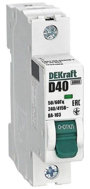 DEKraft 12341DEK Выключатель автоматический однополюсный ВА-103 1Р 40А характеристика D 6кА