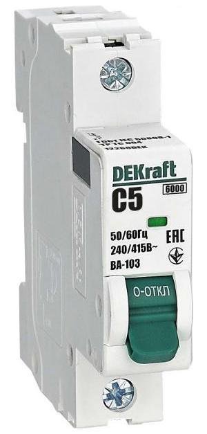 DEKraft 12268DEK Выключатель автоматический однополюсный ВА-103 1Р 5А характеристика C 6кА