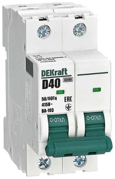 DEKraft 12357DEK Выключатель автоматический двухполюсный ВА-103 2Р 40А характеристика D 6кА