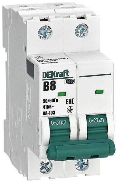 DEKraft 12222DEK Выключатель автоматический двухполюсный ВА-103 2Р 8А характеристика B 6кА
