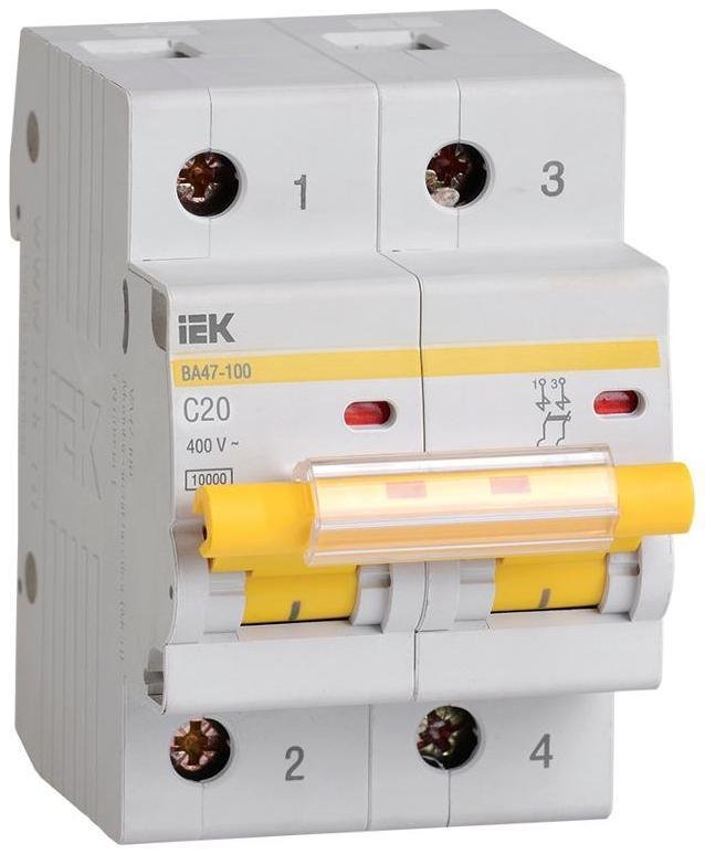 IEK MVA40-2-020-C Выключатель автоматический двухполюсный ВА47-100 2Р 20А 10кА х-ка C KARAT