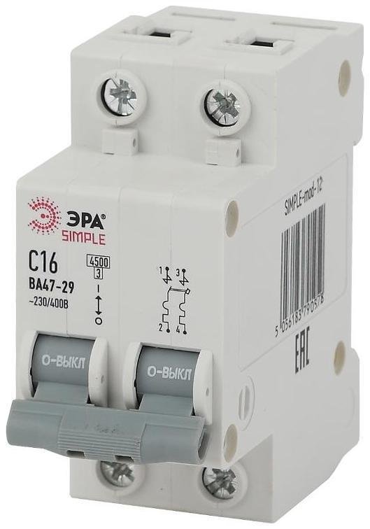 Эра Б0039229 Выключатель автоматический двуххполюсный SIMPLE-mod-12 ВА47-29 2P 16А 4,5кА характеристика C SIMPLE
