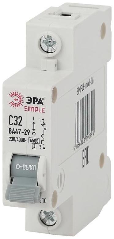 Эра Б0039223 Выключатель автоматический однополюсный SIMPLE-mod-06 ВА47-29 1P 32А 4,5кА характеристика C SIMPLE