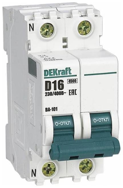 DEKraft 11198DEK Выключатель автоматический 1P+N 16А х-ка D ВА-101 4,5кА