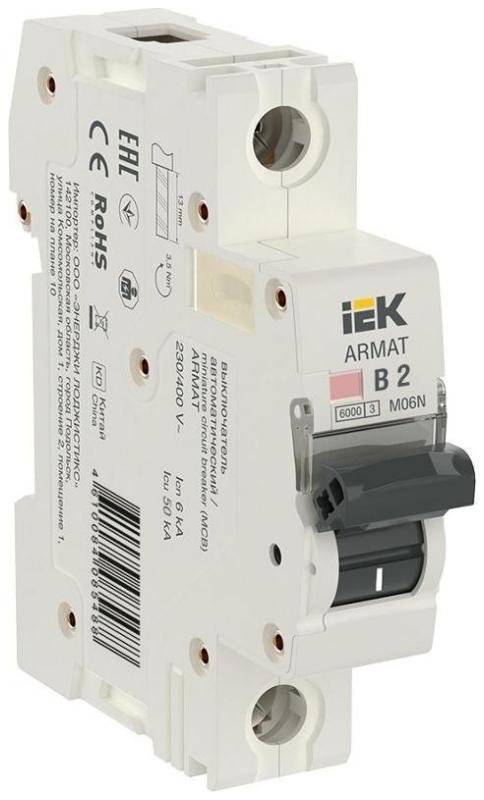 IEK AR-M06N-1-B002 Выключатель автоматический однополюсный M06N 1P B 2А 6кА ARMAT