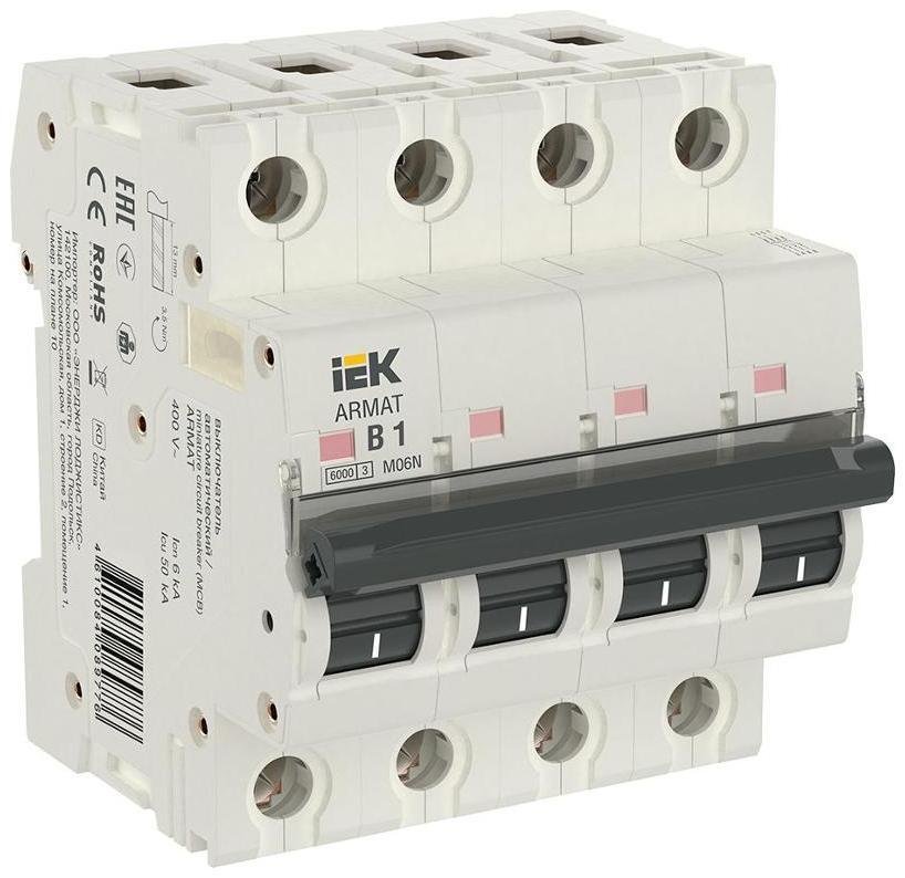 IEK AR-M06N-4-B001 Выключатель автоматический четырехполюсный M06N 4P B 1А 6кА ARMAT
