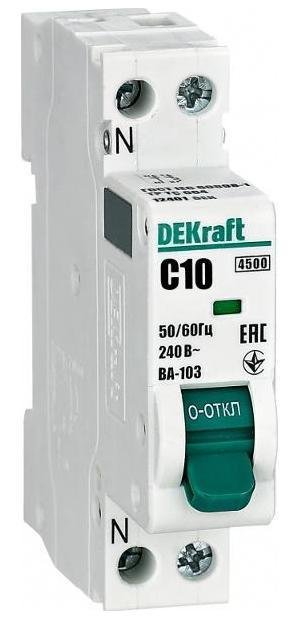 DEKraft 12401DEK Автоматический выключатель однополюсный ВА-103(1+N) 10А C 4,5кА [в упаковке 12, цена за 1 шт]