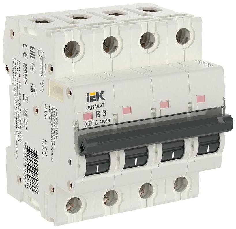 IEK AR-M06N-4-B003 Выключатель автоматический четырехполюсный M06N 4P B 3А 6кА ARMAT