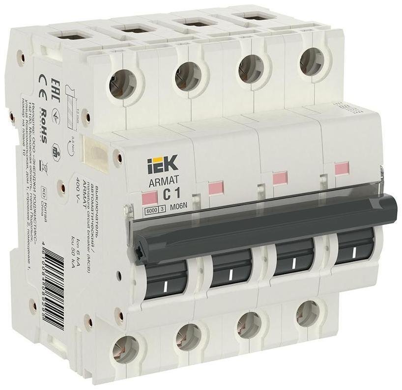 IEK AR-M06N-4-C001 Выключатель автоматический четырехполюсный M06N 4P C 1А 6кА ARMAT