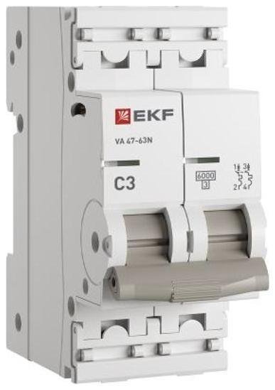 EKF M636203C Выключатель автоматический двухполюсный 3А (C) 6кА ВА 47-63N PROxima| M636203C