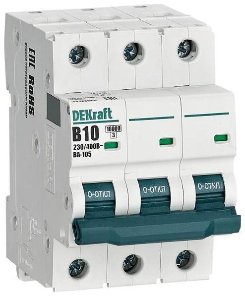 DEKraft 13128DEK Выключатель автоматический трехполюсный ВА-105 10А B 10кА