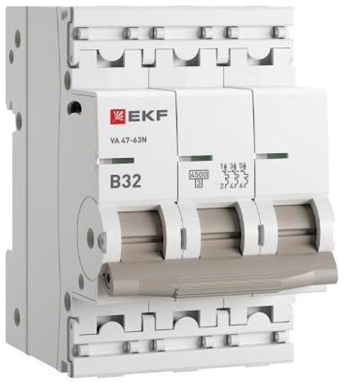 EKF M634332B Выключатель автоматический ВА 47-63N 3P 32А (В) 4,5 кА PROXIMA