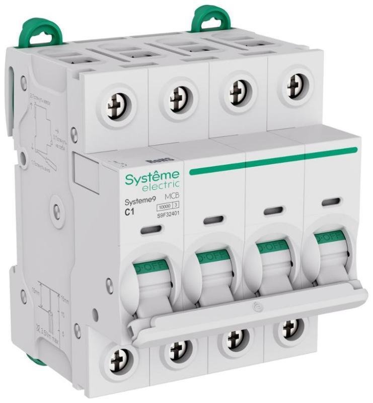 Systeme Electric S9F32401 Systeme9 Автоматический выключатель (АВ) C 1A 4P 10kA 400В [в упаковке 3, цена за 1 шт]