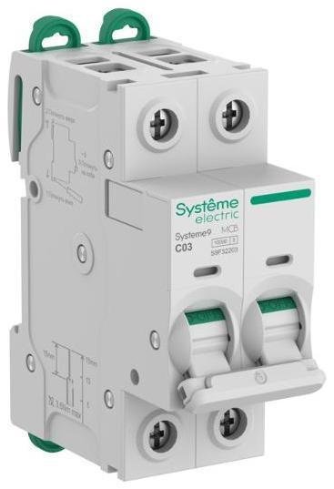 Systeme Electric S9F32203 Systeme9 Автоматический выключатель (АВ) C 3A 2P 10kA 400В
