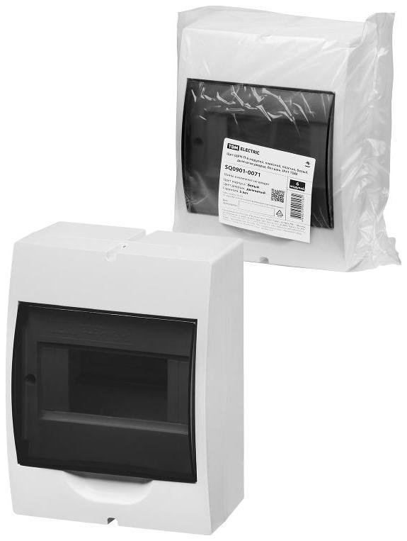 TDM electric SQ0901-0071 Корпус пластиковый навесной ЩРН-П-6 модулей белый, дымчатая дверца, без шин, IP41