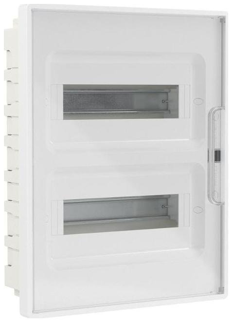 DKC F24B1WT Щиток 24 мод встраиваемый FRAME, белый, с прозрачной дверцей, с 4 шинами PEN (2шт на 8 отв. и 2шт на 6 отв.)