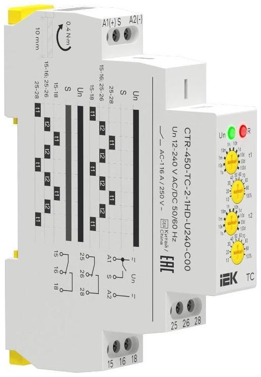 IEK CTR-450-TC-2-1HD-U240-C00 Реле циклическое TC реверс. 2 конт. 12-240В AC/DC AC