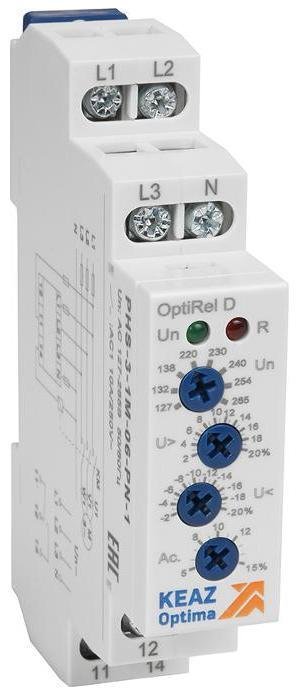 КЭАЗ 331991 Реле контроля фаз OptiRel D PHS-3-1M-06-PP-1 повышенного/пониженного настр асимметрии 3Ф 1СО