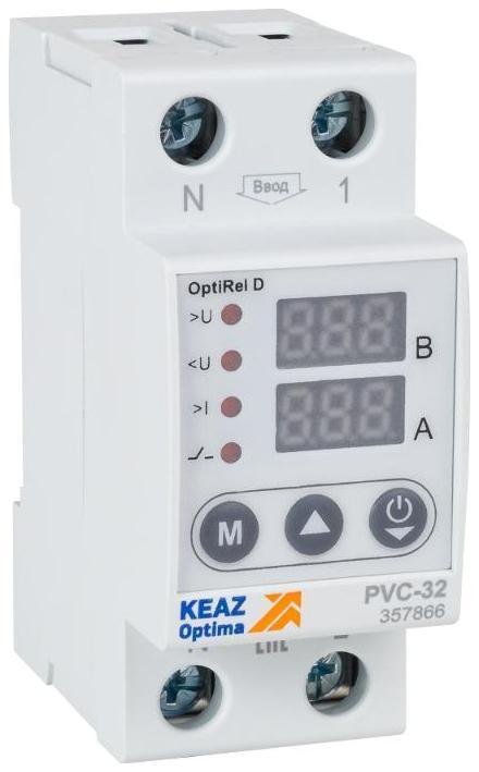 КЭАЗ 357866 Реле напряжения OptiRel D PVС-32 с ЖК-дисплеем и контролем тока 32 А