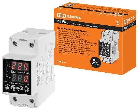 TDM electric SQ1504-0018 Реле напряжения 1ф РН VA-63А-220В (LED-VA-дисплей, с функцией ограничения тока)