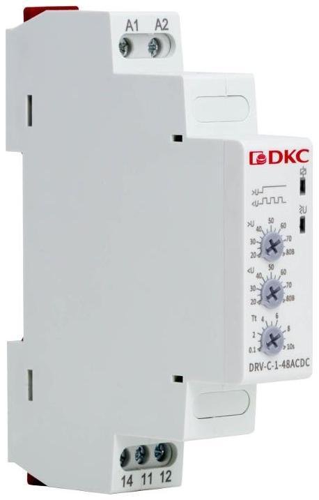 DKC DRV-C-1-48ACDC Реле контроля напряжения однофазное, тип DRV, конфигурация контакта 1CO, 24-48В AC/DC