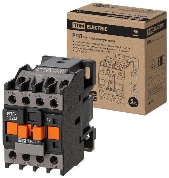 TDM electric SQ0701-0501 Реле промежуточное РПЛ-122М УХЛ4Б, 16А, 24В 50Гц, 2НО+2НЗ