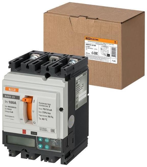 TDM electric SQ0751-0140 Автоматический выключатель ВА89-35 3Р 100А 70кА (ЭР-ЖК дисплей)