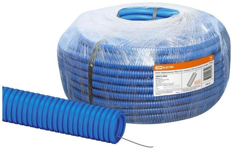 TDM electric SQ0413-0022 Труба гофрированная ПНД d 20 с зондом (100 м) легкая синяя [в упаковке 100, цена за 1 м]
