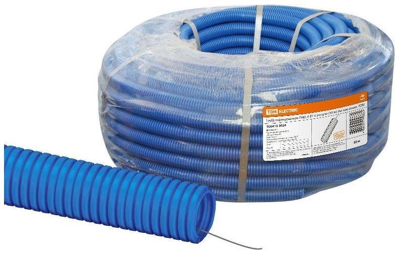 TDM electric SQ0413-0024 Труба гофрированная ПНД d 32 с зондом (50 м) легкая синяя [в упаковке 50, цена за 1 м]