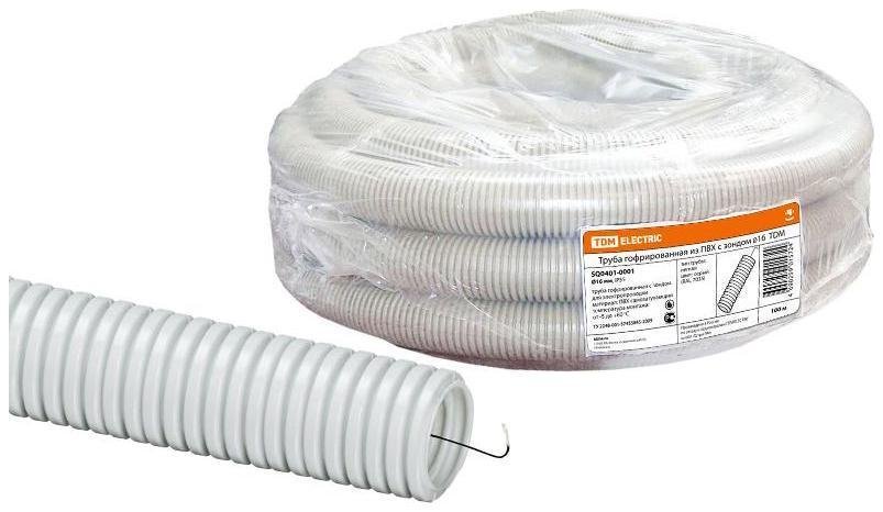 TDM electric SQ0401-0001 Труба гибкая гофрированная ПВХ 16мм с протяжкой лёгкая (100м) [в упаковке 100, цена за 1 м]