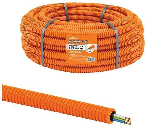 TDM electric SQ0140-3002 Электротруба гофрированная ПНД d20 оранж., с кабелем ВВГ-Пнг(А)-LS 3х2,5ок(N,PE)-0,66 ГОСТ (50м) [в упаковке 50, цена за 1 м]
