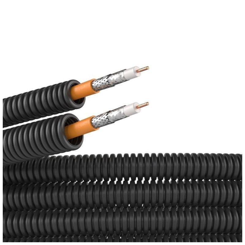 DKC 7VE72050B Электротруба ПНД гибкая гофрированная д. 20 мм, цвет черный, с коаксиальным кабелем SAT нг(А)-HF, 50 м [в упаковке 50, цена за 1 м]