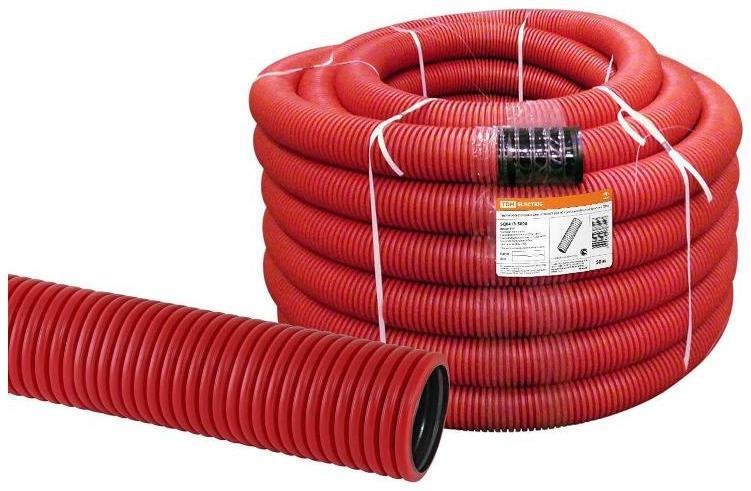 TDM electric SQ0413-5090 Труба двустенная гофрированная ПНД 90мм с протяжкой (50м) красный [в упаковке 50, цена за 1 м]