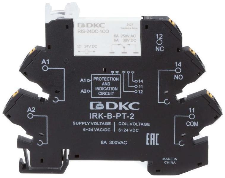 DKC IRK-24UC-1CO-PT Реле интерфейсное, 1CO, ком. ток 6А, AgSnO2, напряжение 24V AC/DC, push-in клеммы. [в упаковке 20, цена за 1 шт]