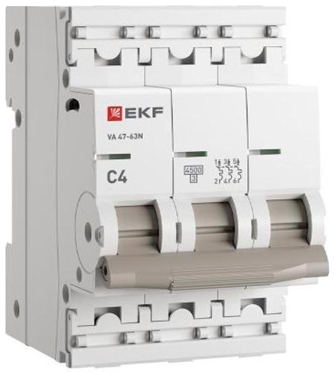 EKF M634304C Выключатель автоматический ВА 47-63N 3P 4А (C) 4,5 кА PROXIMA