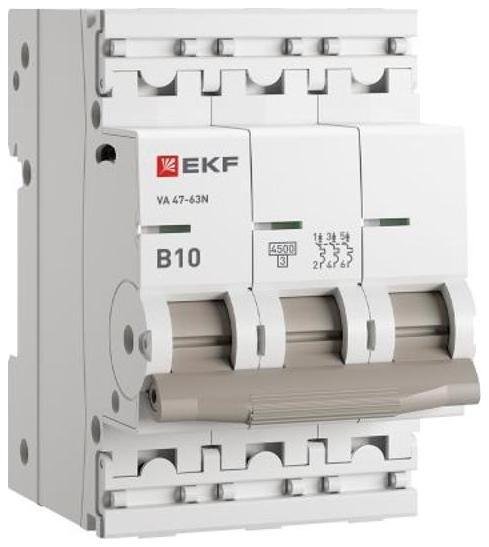 EKF M634310B Выключатель автоматический ВА 47-63N 3P 10А (В) 4,5 кА PROXIMA