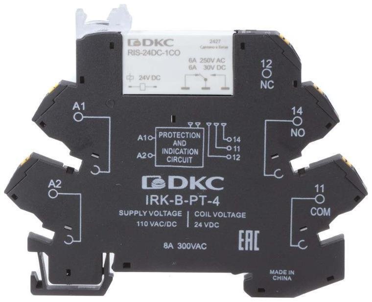 DKC IRK-110UC-1CO-PT Реле интерфейсное, 1CO, ком. ток 6А, AgSnO2, напряжение 110V AC/DC, push-in клеммы. [в упаковке 20, цена за 1 шт]