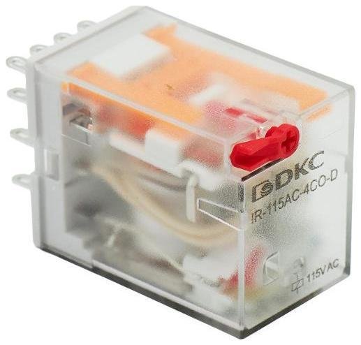 DKC IR-115AC-4CO-D Реле миниатюрное промышленное общего назначения, 4CO, ком. ток 6А, AgSnO2, напряжение 115V AC, опция: тест-кнопка+светодиод [в упаковке 20, цена за 1 шт]