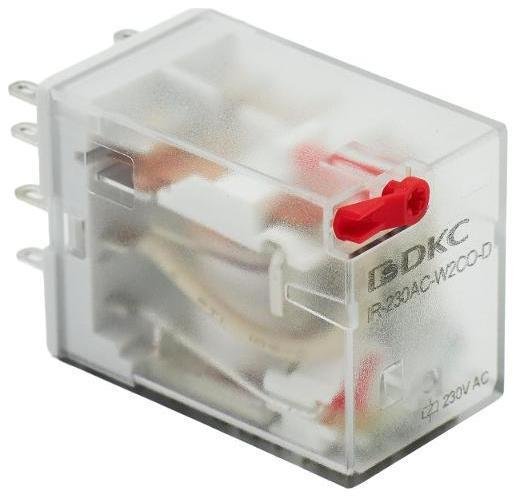 DKC IR-230AC-W2CO-D Реле миниатюрное промышленное общего назначения, 2CO, ком. ток 12А, AgSnO2, напряжение 230V AC, опция: тест-кнопка+светодиод [в упаковке 20, цена за 1 шт]
