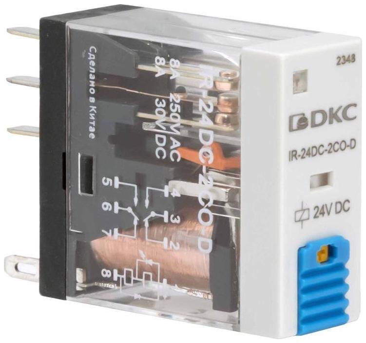 DKC IR-110DC-2CO-D Реле миниатюрное промышленное, 2CO, ком. ток 8А, AgSnO?, напряжение 110V DC, опция: тест-кнопка+светодиод+защитный диод [в упаковке 20, цена за 1 шт]