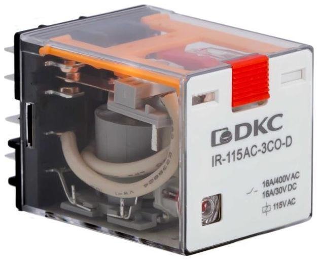 DKC IR-115AC-3CO-D Реле миниатюрное силовое, 3CO, ком. ток 16А, AgSnO2, напряжение 115V AC, опция: тест-кнопка+светодиод [в упаковке 10, цена за 1 шт]