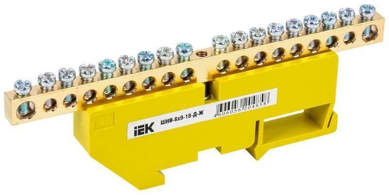 IEK YNN10-69-18D-K05 Шина PE "земля" на DIN-изоляторе ШНИ-6х9-18-Д-Ж [в упаковке 20, цена за 1 шт]