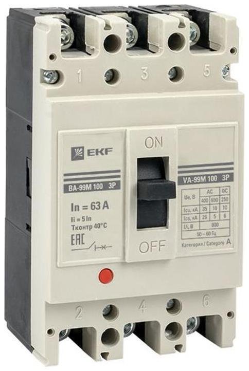 EKF mccb99-4P5In100-16m Выключатель автоматический ВА-99М 100/16А 4P 5In 35кА PROxima [в упаковке 12, цена за 1 шт]
