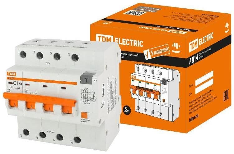 TDM electric SQ0204-0130 Выключатель автоматический дифференциального тока АД14 4Р 16А 30мА