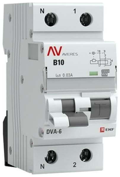 EKF rcbo6-1pn-10B-30-a-av Выключатель автоматический дифференциального тока DVA-6 1п+N 10А B 30мА тип A AVERES