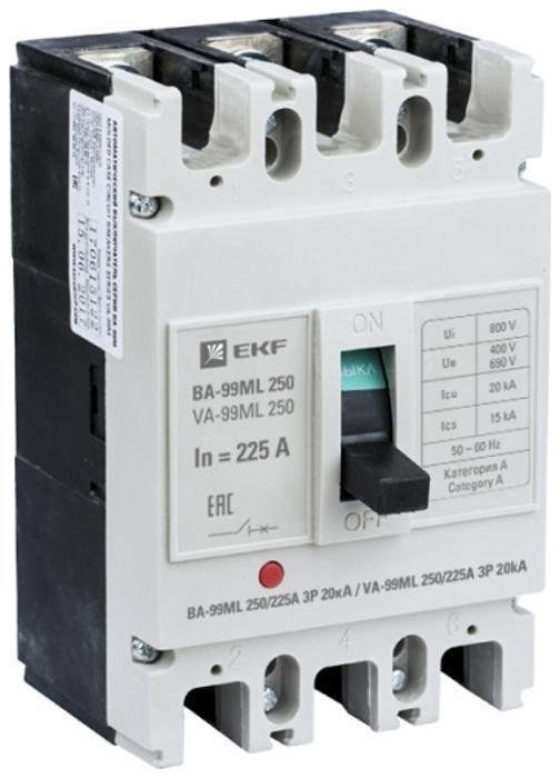 EKF mccb99-250-225mI Выключатель автоматический ВА-99М 250/225А 3P 20кА Basic